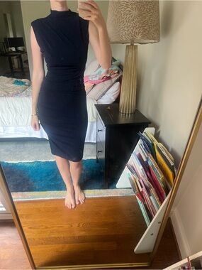 Alice + Olivia Navy Blue Draped Midi Dress